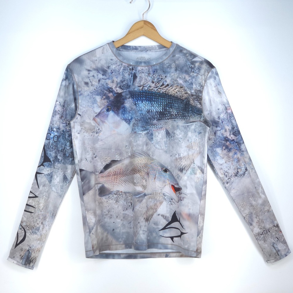 Loco Skailz Performance Fishing Shirt Men's Small Long Sleeve UPF Mega Print